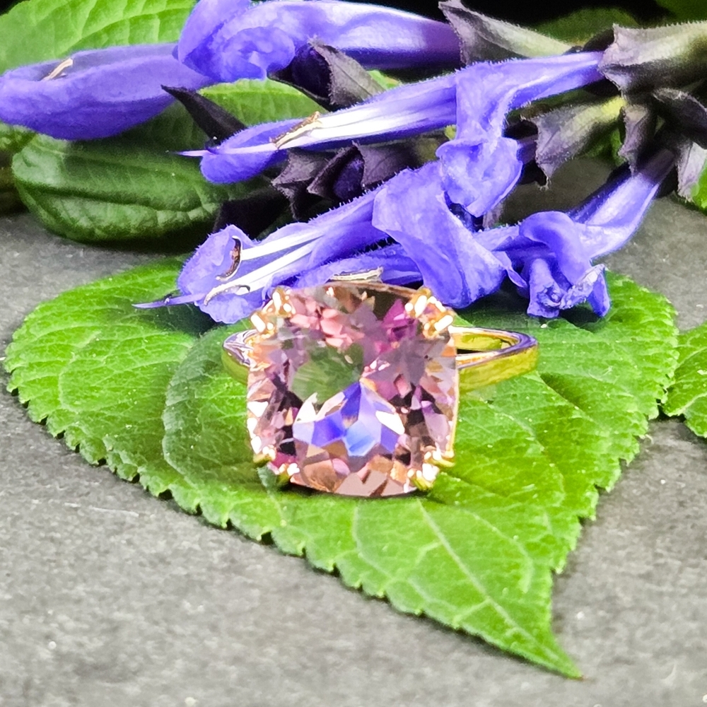 NIB Savvy Cie Pink Amethyst 18k Gold Plated Silver Cocktail Ring - Picture 4 of 14